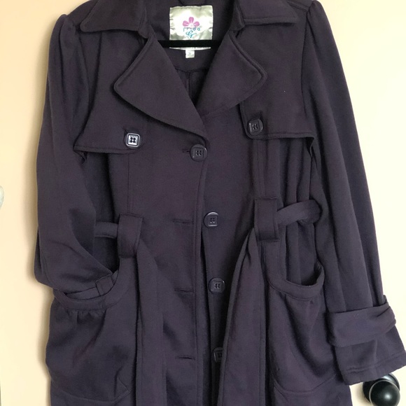 Dark purple tie waist trench coat jacket - Picture 2 of 8